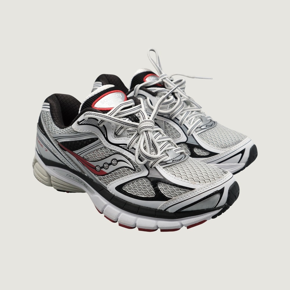Saucony Guide 7 Kids Silver Red ProGrid Running Shoes Y2K 3.5 S70936-10